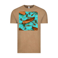 Vintage Coffee Lake Canoe And Fish With Reeds And Leopard Seamless Pattern Bbs Vintage Tee - BundleAndBundleShop