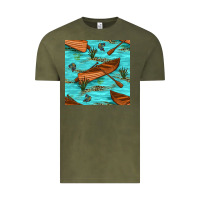 Vintage Olive Lake Canoe And Fish With Reeds And Leopard Seamless Pattern Bbs Vintage Tee - BundleAndBundleShop
