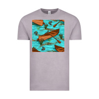 Vintage Zinc Lake Canoe And Fish With Reeds And Leopard Seamless Pattern Bbs Vintage Tee - BundleAndBundleShop
