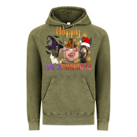 Vintage Olive Happy Hallothanksmas Farm Animal Vintage Hoodie - BundleAndBundleShop