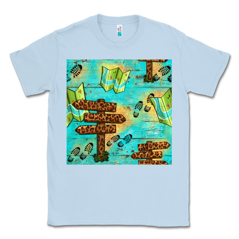 Wooden Signboard And Gamping Map Seamless Pattern Classic Tee by BundleAndBundleShop | Teevron
