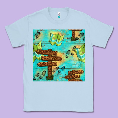 Wooden Signboard And Gamping Map Seamless Pattern Classic Tee Designed By Bundleandbundleshop