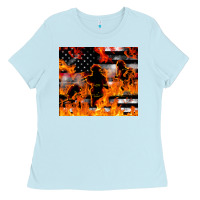 Baby Blue firefighter thin red lin Ladies Tee - LillyAllenDesigns