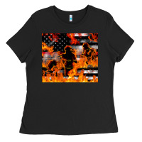 Black firefighter thin red lin Ladies Tee - LillyAllenDesigns
