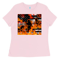 Bubblegum Pink firefighter thin red lin Ladies Tee - LillyAllenDesigns