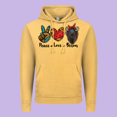 Peace Love Bison Vintage Hoodie Designed By Ranaportraitstore