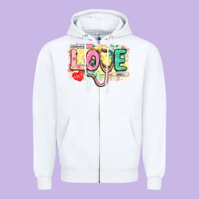 Love Nursing Leopard Background Zipper Hoodie Designed By Cowgirlartshop