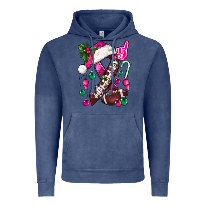 Pink Christmas Breast Cancer Ribbon Football Vintage Hoodie by BundleAndBundleShop | Teevron