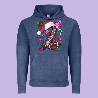 Pink Christmas Breast Cancer Ribbon Football Vintage Hoodie Designed By Bundleandbundleshop