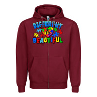 Burgundy Different is beautiful Autism Zipper Hoodie - CowGirlArtShop