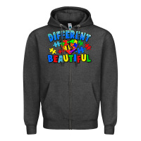 Charcoal Heather Different is beautiful Autism Zipper Hoodie - CowGirlArtShop