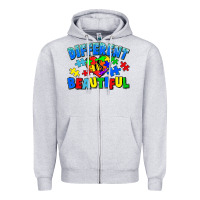 Heather Grey Different is beautiful Autism Zipper Hoodie - CowGirlArtShop