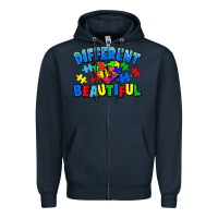 Navy Different is beautiful Autism Zipper Hoodie - CowGirlArtShop