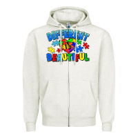 Oatmeal Heather Different is beautiful Autism Zipper Hoodie - CowGirlArtShop