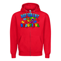 Red Different is beautiful Autism Zipper Hoodie - CowGirlArtShop