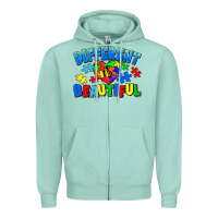 Seafoam Different is beautiful Autism Zipper Hoodie - CowGirlArtShop