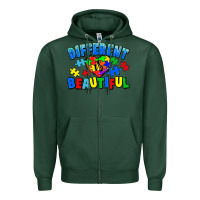 Sports Green Different is beautiful Autism Zipper Hoodie - CowGirlArtShop