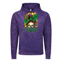 Cloud Purple St. Patrick Messy Bun One Luck Mama With Clover Vintage Hoodie - BundleAndBundleShop