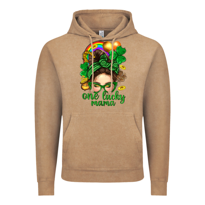 St. Patrick Messy Bun One Luck Mama With Clover Vintage Hoodie by BundleAndBundleShop | Teevron