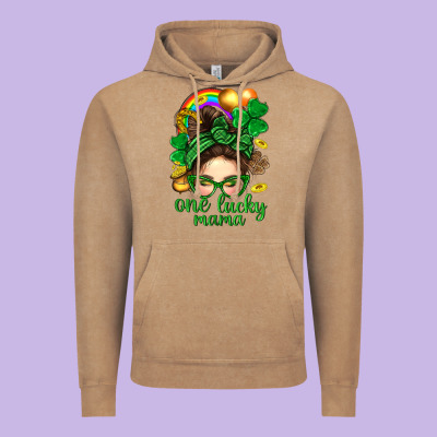 St. Patrick Messy Bun One Luck Mama With Clover Vintage Hoodie Designed By Bundleandbundleshop