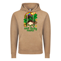 Vintage Coffee St. Patrick Messy Bun One Luck Mama With Clover Vintage Hoodie - BundleAndBundleShop