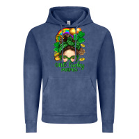 Vintage Denim St. Patrick Messy Bun One Luck Mama With Clover Vintage Hoodie - BundleAndBundleShop