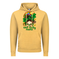 Vintage Mustard St. Patrick Messy Bun One Luck Mama With Clover Vintage Hoodie - BundleAndBundleShop