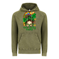 Vintage Olive St. Patrick Messy Bun One Luck Mama With Clover Vintage Hoodie - BundleAndBundleShop