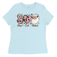 Baby Blue pink peace love christmas Ladies Tee - NancyCooperArtShop