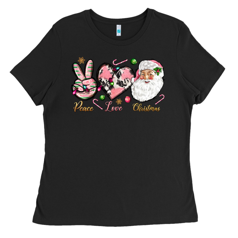 Pink Peace Love Christmas Ladies Tee by NancyCooperArtShop | Teevron