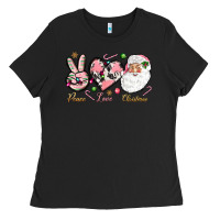 Black pink peace love christmas Ladies Tee - NancyCooperArtShop