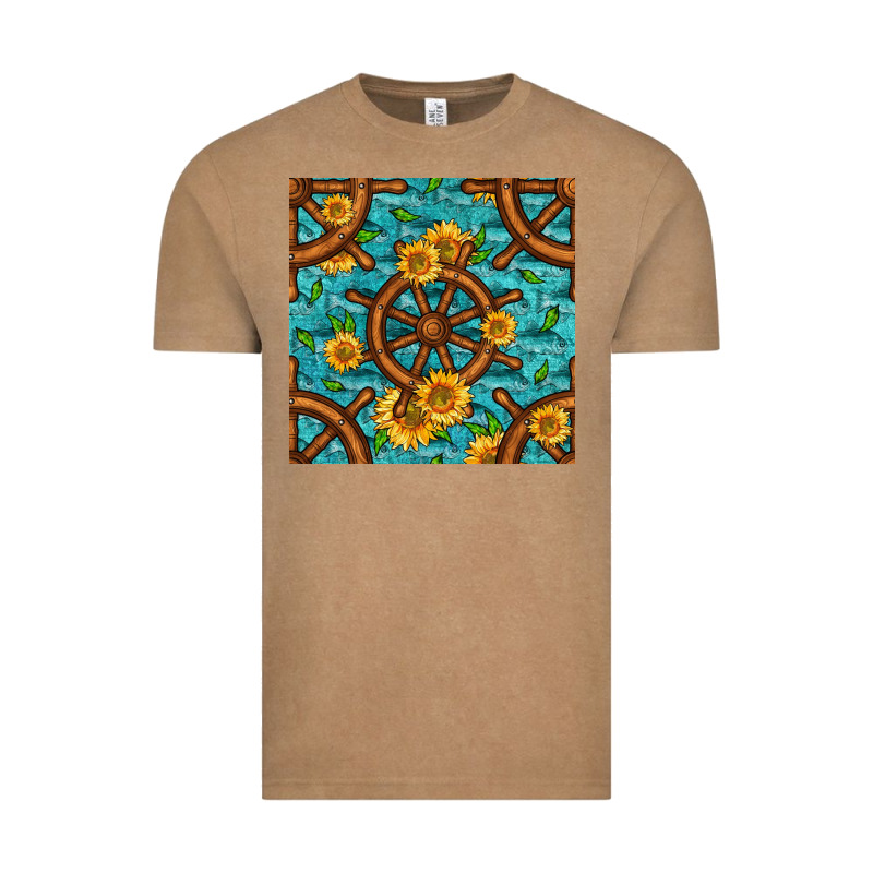 Lake Boat Rudder And Sunflowers Seamless Pattern Vintage Tee by BundleAndBundleShop | Teevron