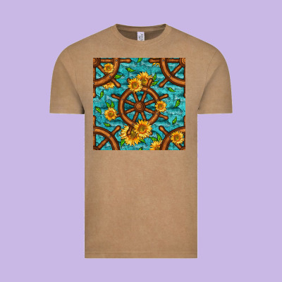 Lake Boat Rudder And Sunflowers Seamless Pattern Vintage Tee Designed By Bundleandbundleshop