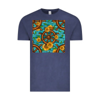 Vintage Denim Lake Boat Rudder And Sunflowers Seamless Pattern Vintage Tee - BundleAndBundleShop