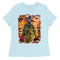 Baby Blue Firefighter Fire And American Ladies Tee - LillyAllenDesigns