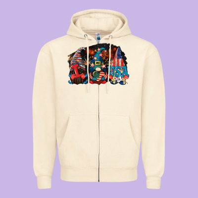 I Love Usa Gnomes 4th Of July Zipper Hoodie Designed By Cowgirlartshop