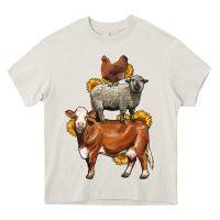 Cream farm animals stack Heavy Core Tee - LillyAllenDesigns