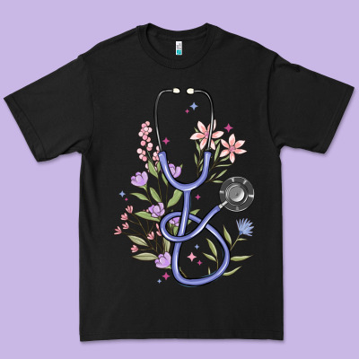 Floral Stethoscope Premium Tee Designed By Maliassmallbusiness