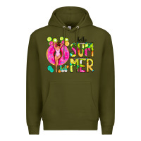 Army Green Hello Summer Donut Girl Premium Hoodie - CowCowDesign