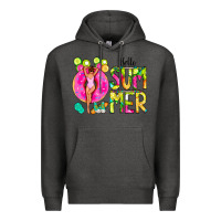 Charcoal Heather Hello Summer Donut Girl Premium Hoodie - CowCowDesign