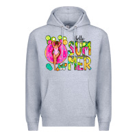 Heather Grey Hello Summer Donut Girl Premium Hoodie - CowCowDesign
