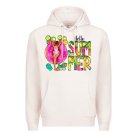 Pale Pink Hello Summer Donut Girl Premium Hoodie - CowCowDesign