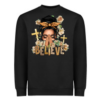 Black Black Hair Believe Praying Caucasian Messy Bun Heavyweight Sweatshirt - texasbilliewilder