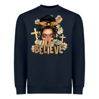 Navy Black Hair Believe Praying Caucasian Messy Bun Heavyweight Sweatshirt - texasbilliewilder