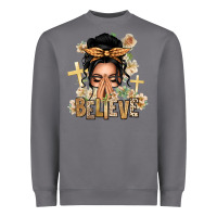 Storm Black Hair Believe Praying Caucasian Messy Bun Heavyweight Sweatshirt - texasbilliewilder