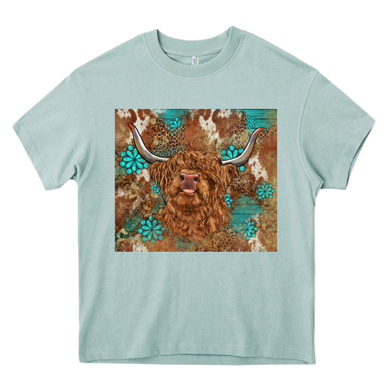 Highland Cow Turquoise Gemstones Western Patterns Heavy Core Tee by BarkalooDesign | Teevron