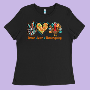 Peace Love Thanksgiving Ladies Tee Designed By Barkaloodesign