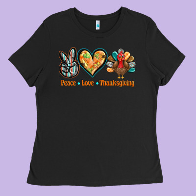 Peace Love Thanksgiving Ladies Tee Designed By Barkaloodesign