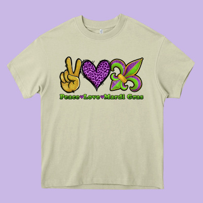 Peace Love Mardi Gras Heavy Core Tee Designed By Jasminsmagicworld