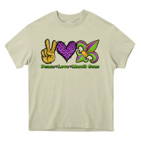 Mossy peace love mardi gras Heavy Core Tee - Jasminsmagicworld